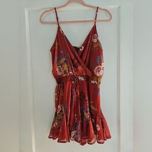 🆕️Three Pink Hearts Floral Red Sleeveless Romper